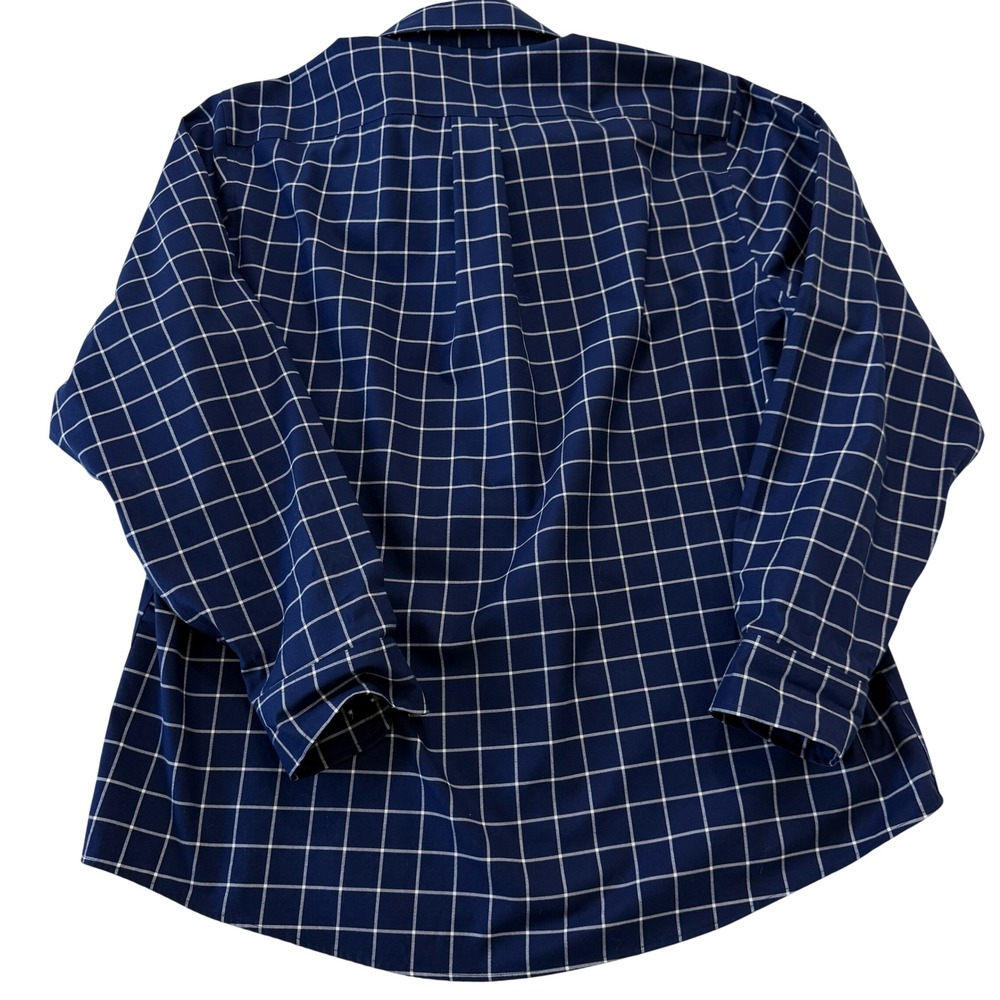 Lands‎ End Mens XL No Iron Twill Shirt Navy White Windowpane Traditional Fit - Picture 3 of 7